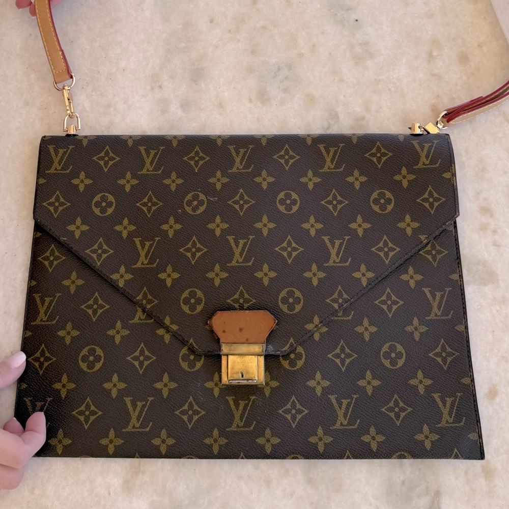 Authentic LV Monogram Document Bag w/ COA , new unbranded crossbody strap